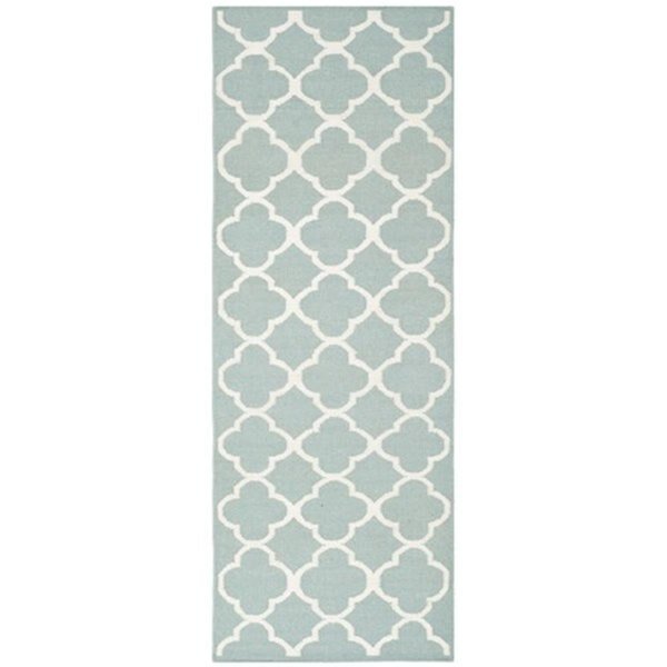 Dhurries Hand Woven Flat Weave Rectangle Rug- Blue - Ivory- 2 ft. 6 in. x 9 ft., Safavieh, Mfr#: DHU627A-29